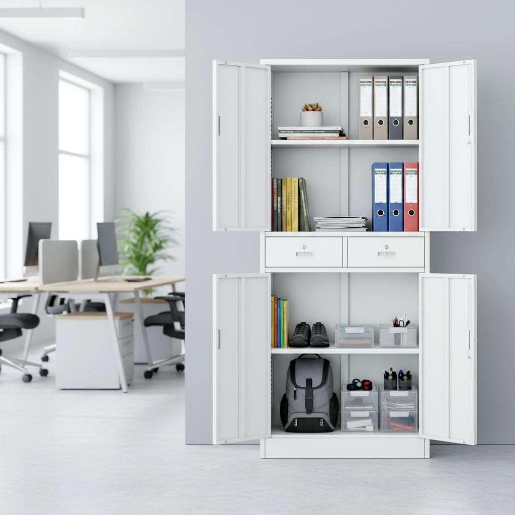 Metal Storage Cabinet with Adjustable Shelves and Drawers F728296