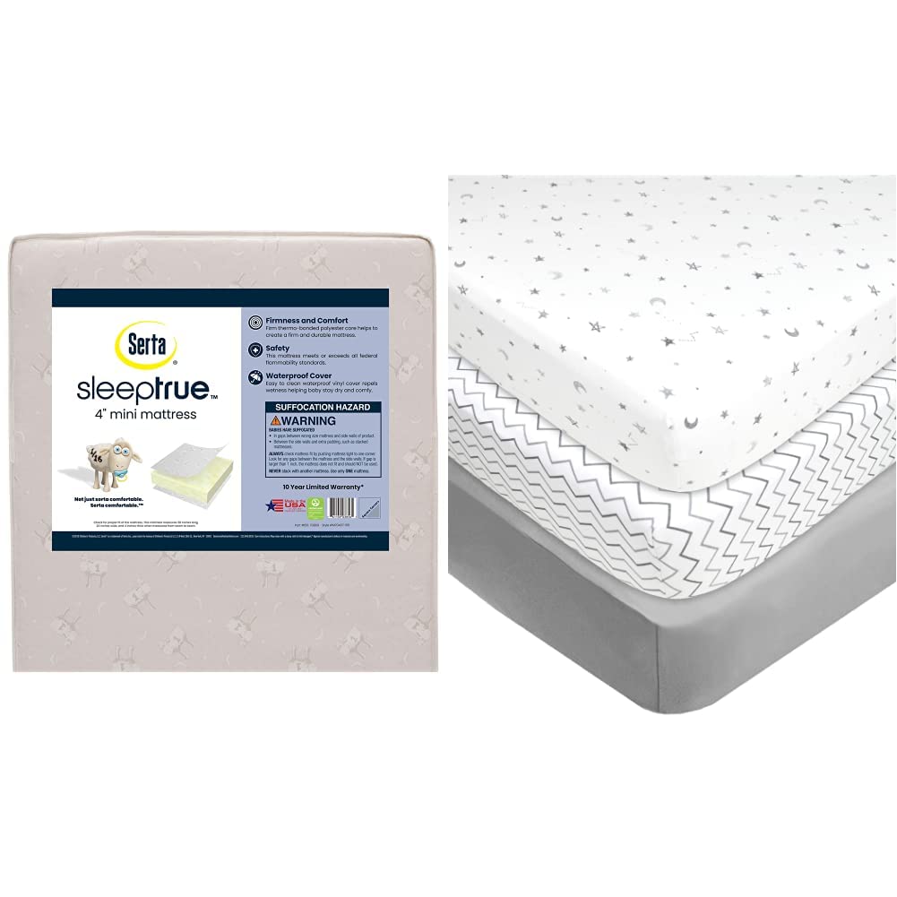 Mini Crib Mattress and 3 Pack Fitted Mini Crib Sheet Set B98808