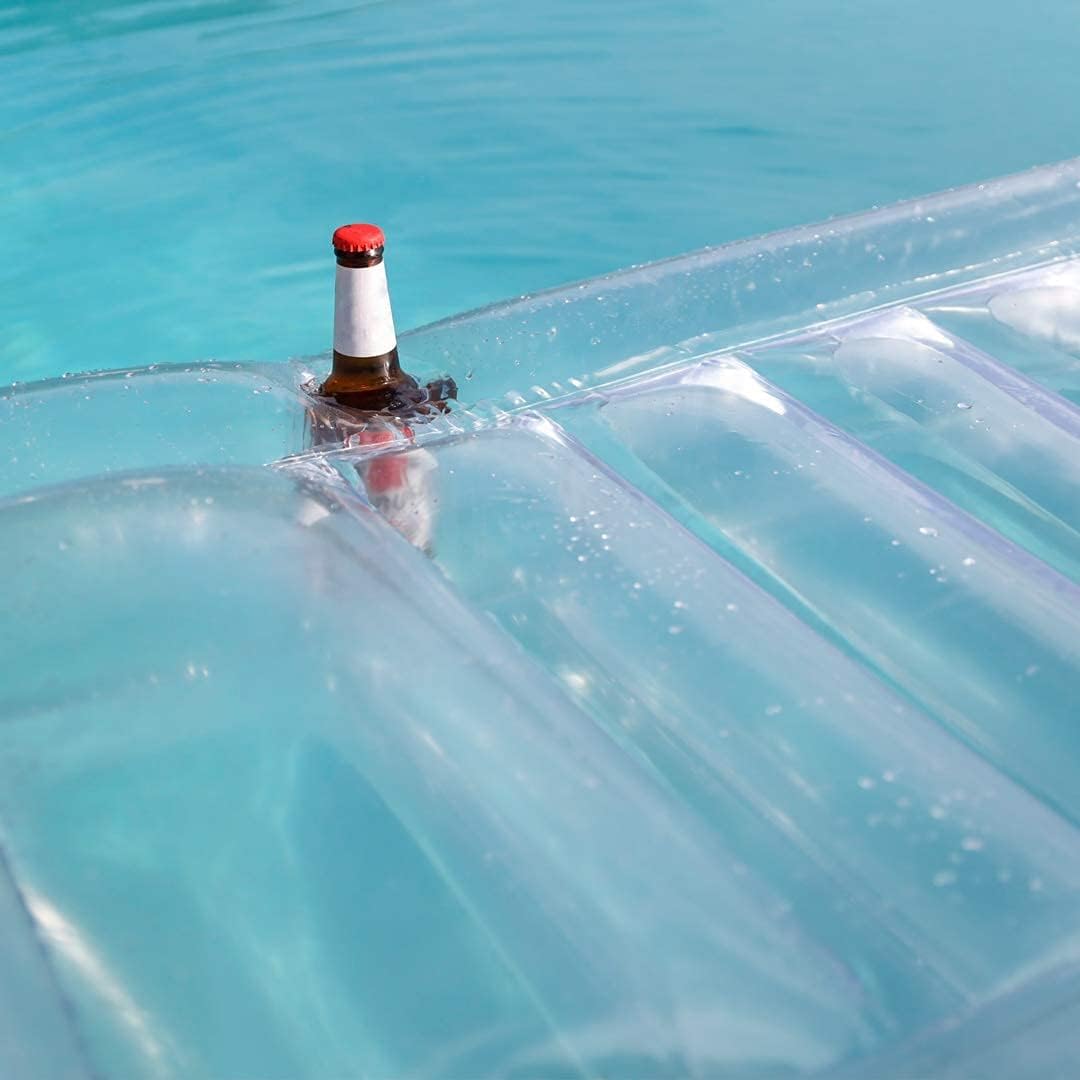 Transparent Inflatable Chaise Pool Float with Cup Holder C2267