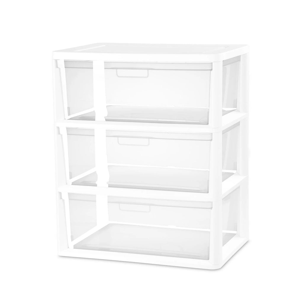 White 3-Drawer Plastic Storage Tower with Clear Bins J89325