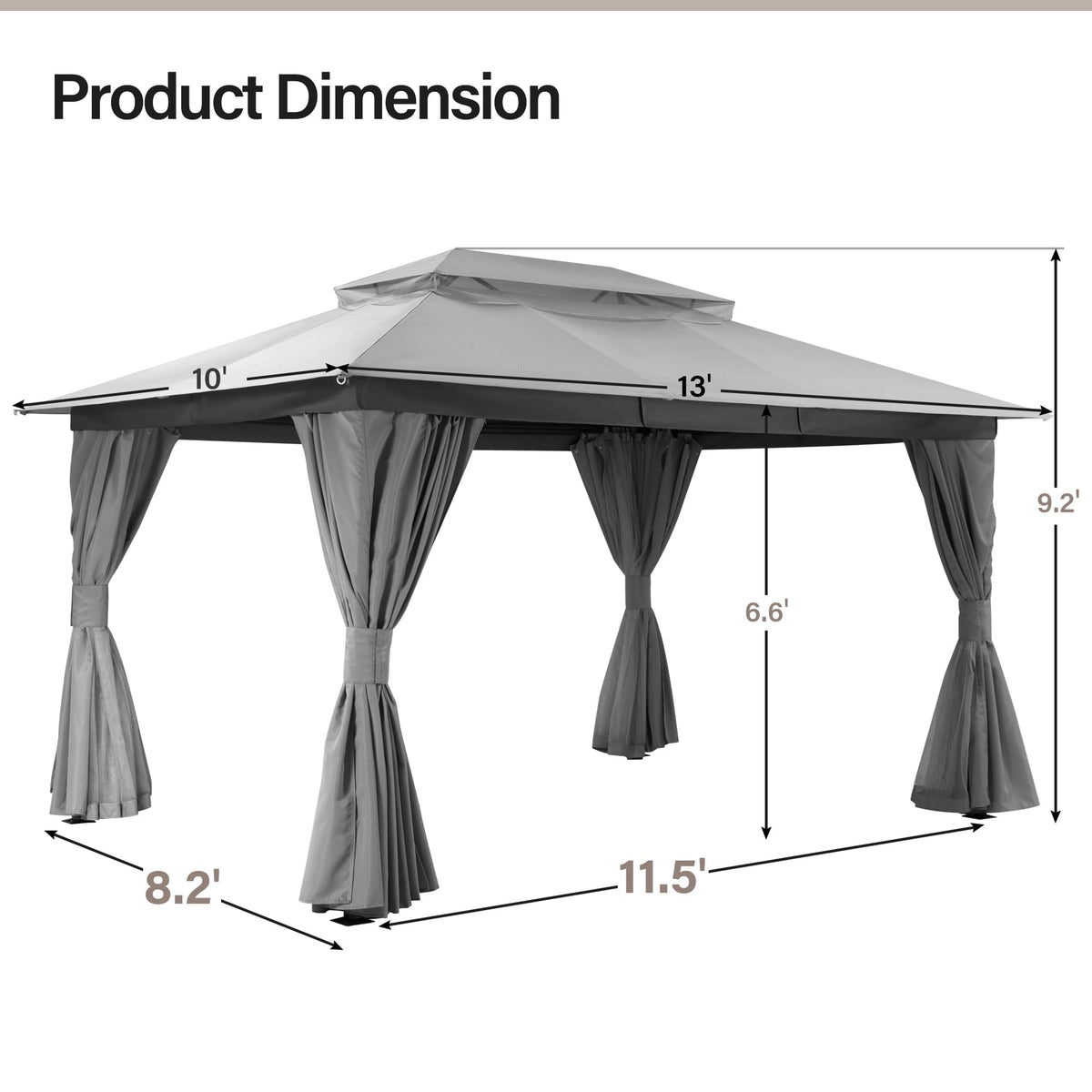 10x13 Gazebo Canopy with Netting, Curtains & Double Roof A449