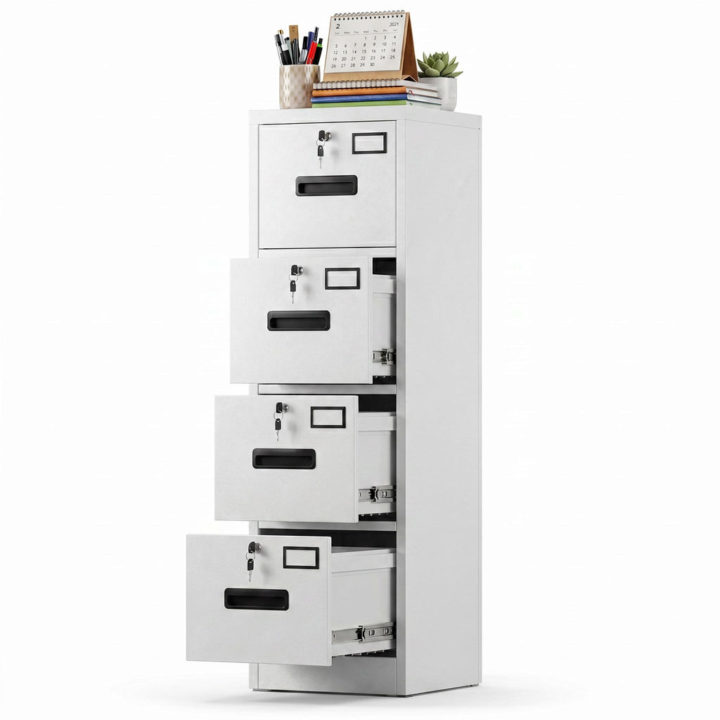 4 Drawer White Metal File Cabinet S1041