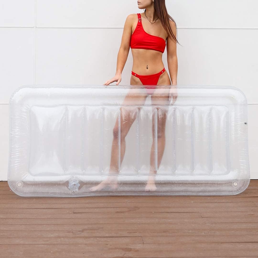 Transparent Inflatable Chaise Pool Float with Cup Holder C2267