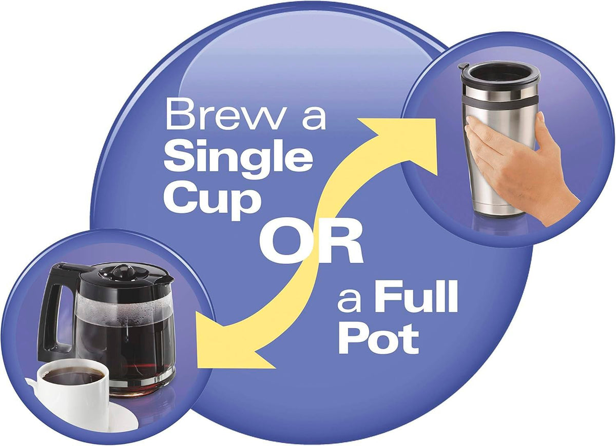 12 Cup Programmable Coffee Maker & Single Serve Drip Coffee Machine, 2-in-1 Automatic Coffee Brewer with Glass Carafe, Reusable Filter, Digital Timer and Warming Plate - Black/Silver K1452