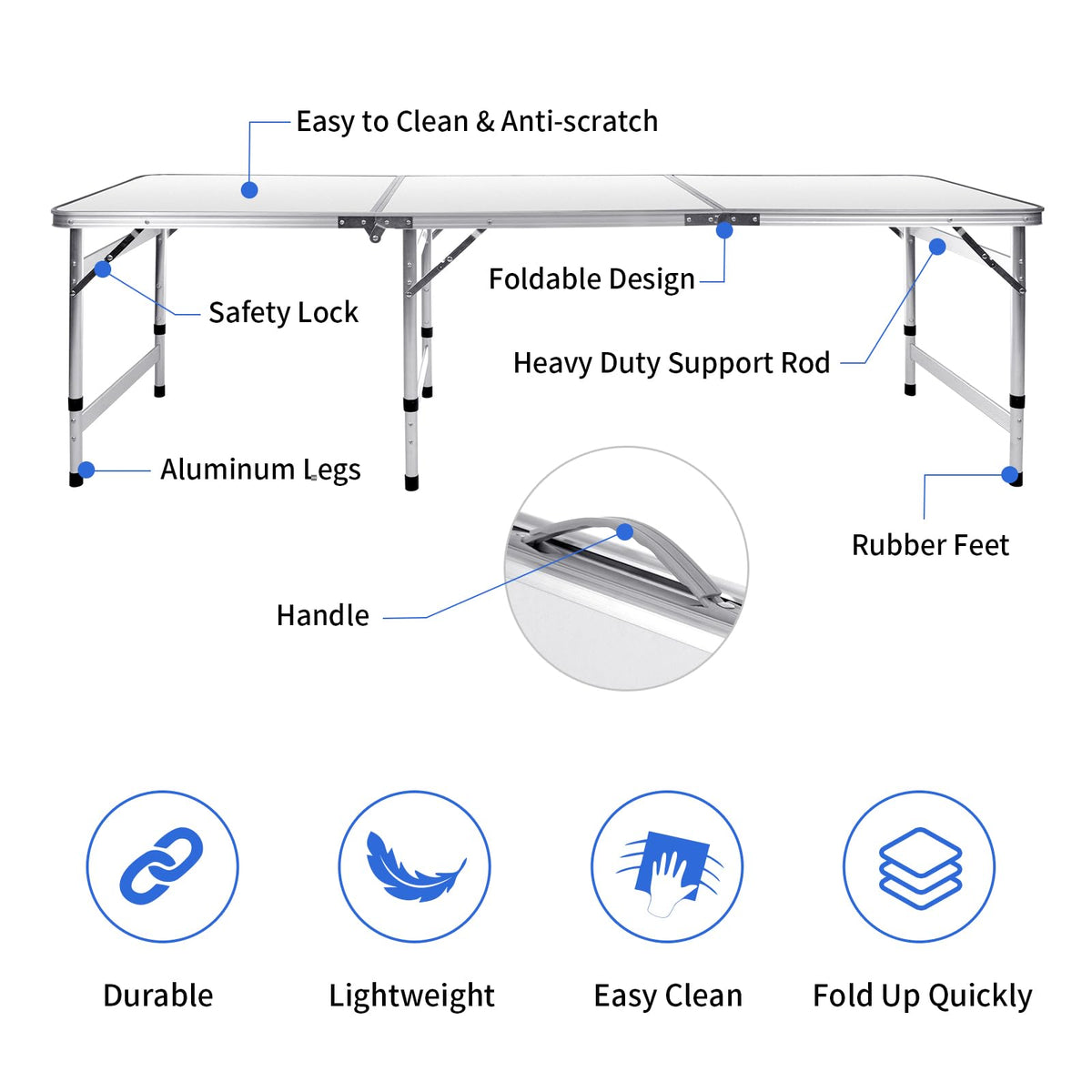 6FT Adjustable Folding Camping Table A14714