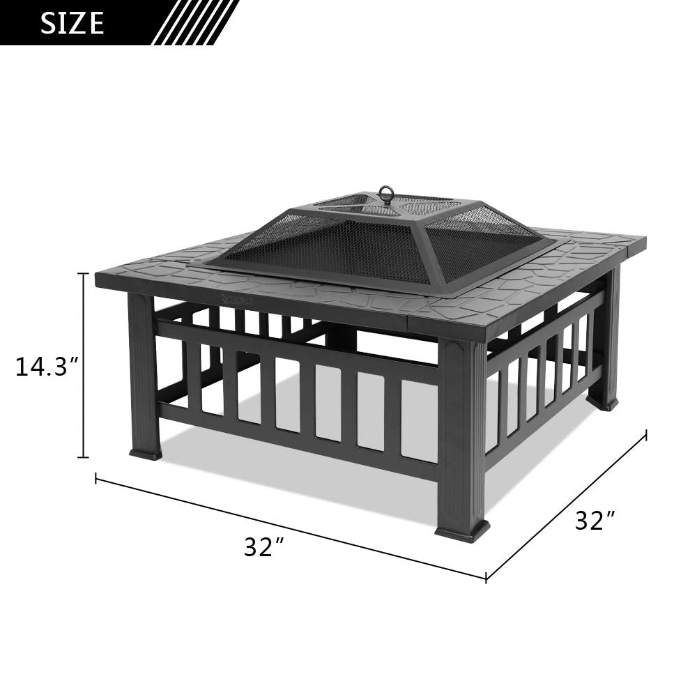 32” Metal Square Wood Burning Fire Pit V71517