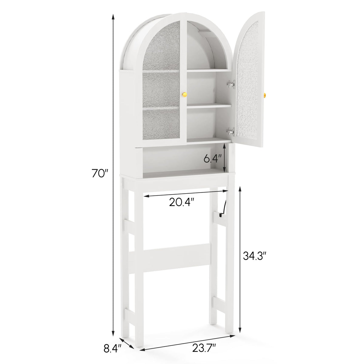 White Over The Toilet Storage Cabinet with Acrylic Doors and Adjustable Shelf I352363