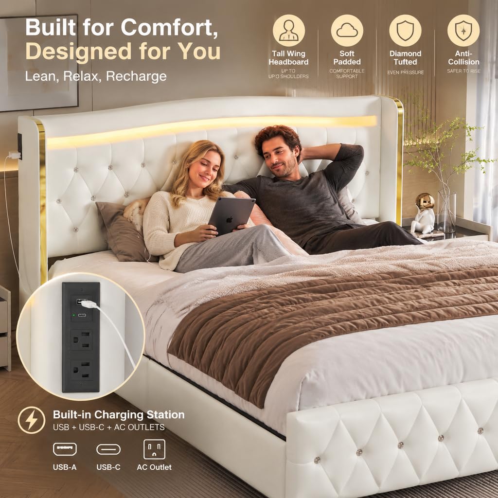 White Full Size Bed Frame with 4 Storage Drawers E4294