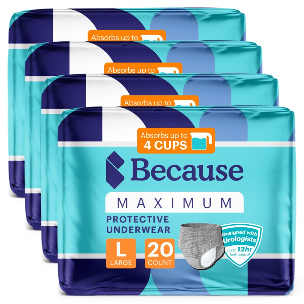 Maximum Incontinence Underwear for Men, Grey, Large, 80 Count K878381