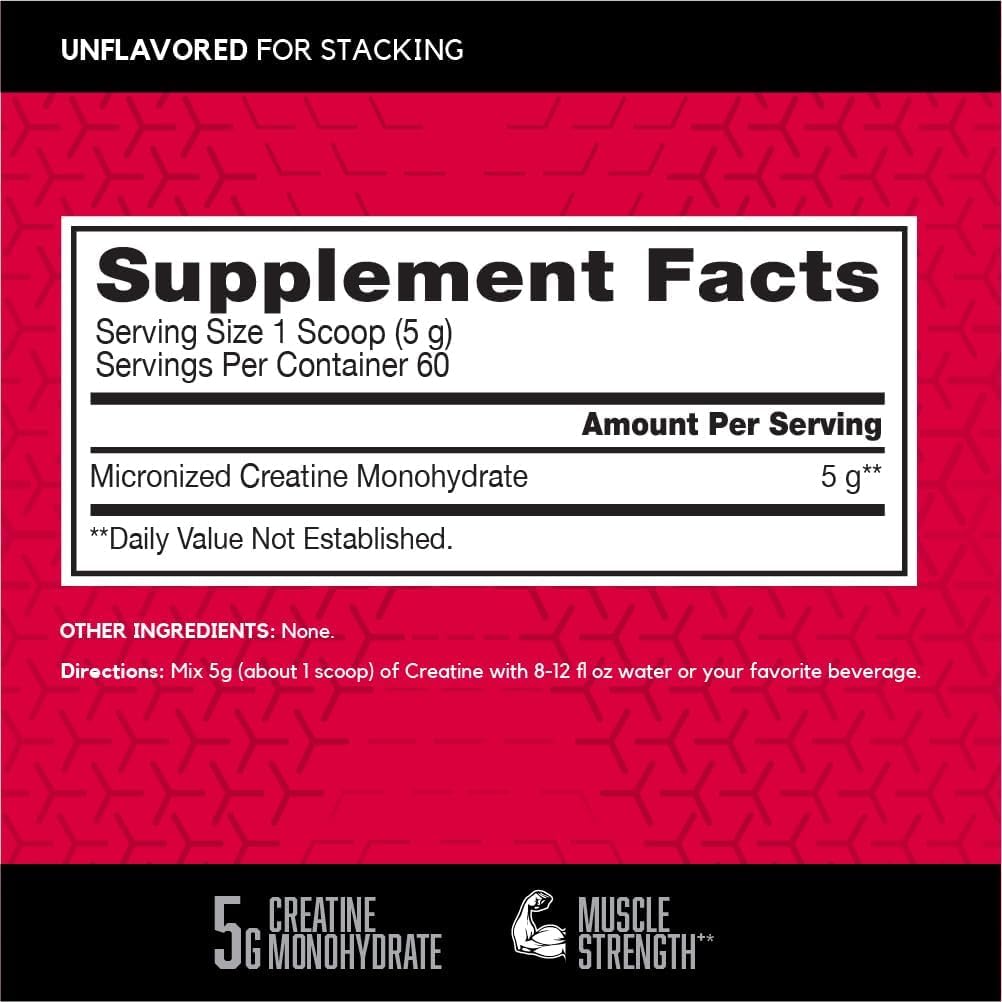 Micronized Creatine Monohydrate Powder, 5g per Serving, 60 Servings C20955