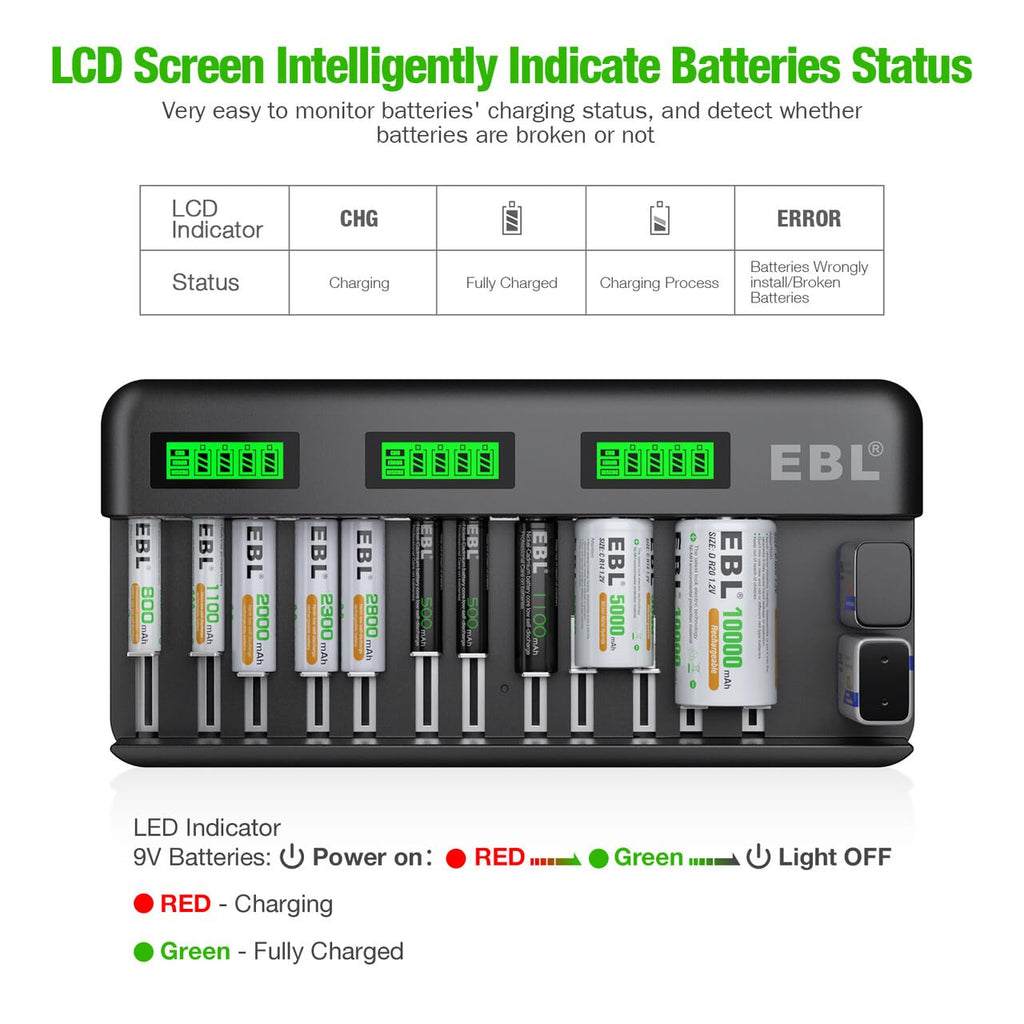 8 Pack 10000mAh Ni-MH D Rechargeable Batteries with Charger Z858085