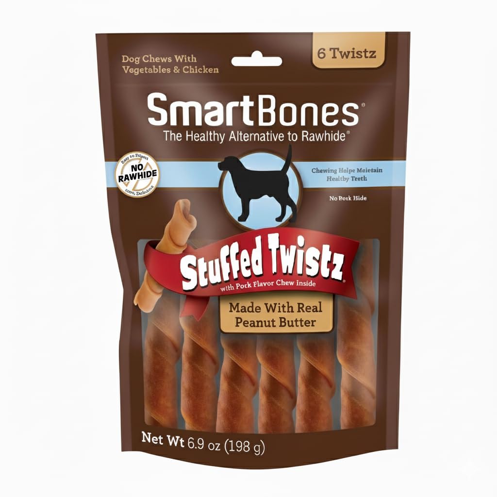 Peanut Butter Pork Flavor Rawhide-Free Dog Chews 6 Twistz T761440