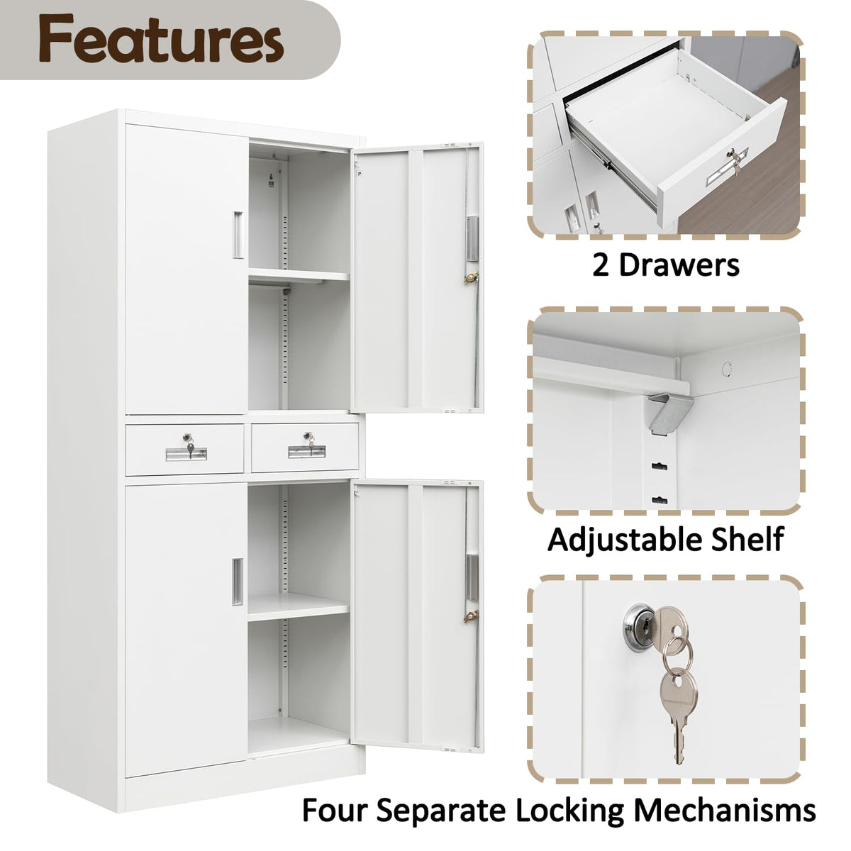 Metal Storage Cabinet with Adjustable Shelves and Drawers F728296