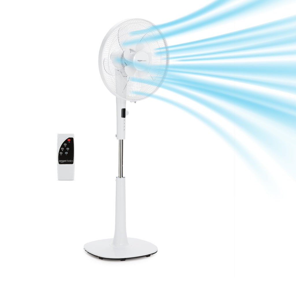 16-inch Quiet DC Motor Standing Floor Fan with Remote, White E281