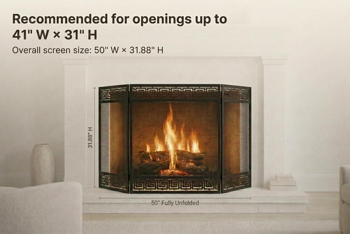 50"x32" 3 Panel Steel Fireplace Screen E400681