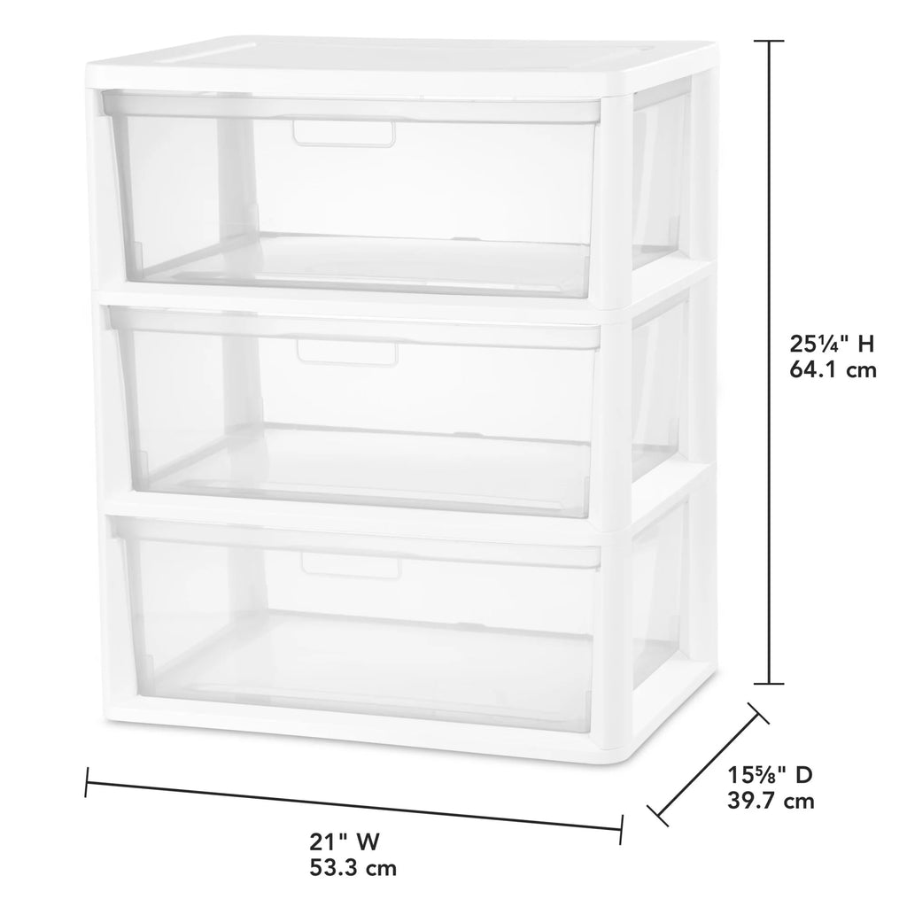 White 3-Drawer Plastic Storage Tower with Clear Bins J89325