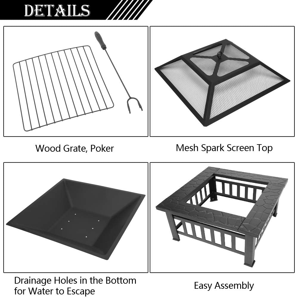 32” Metal Square Wood Burning Fire Pit V71517