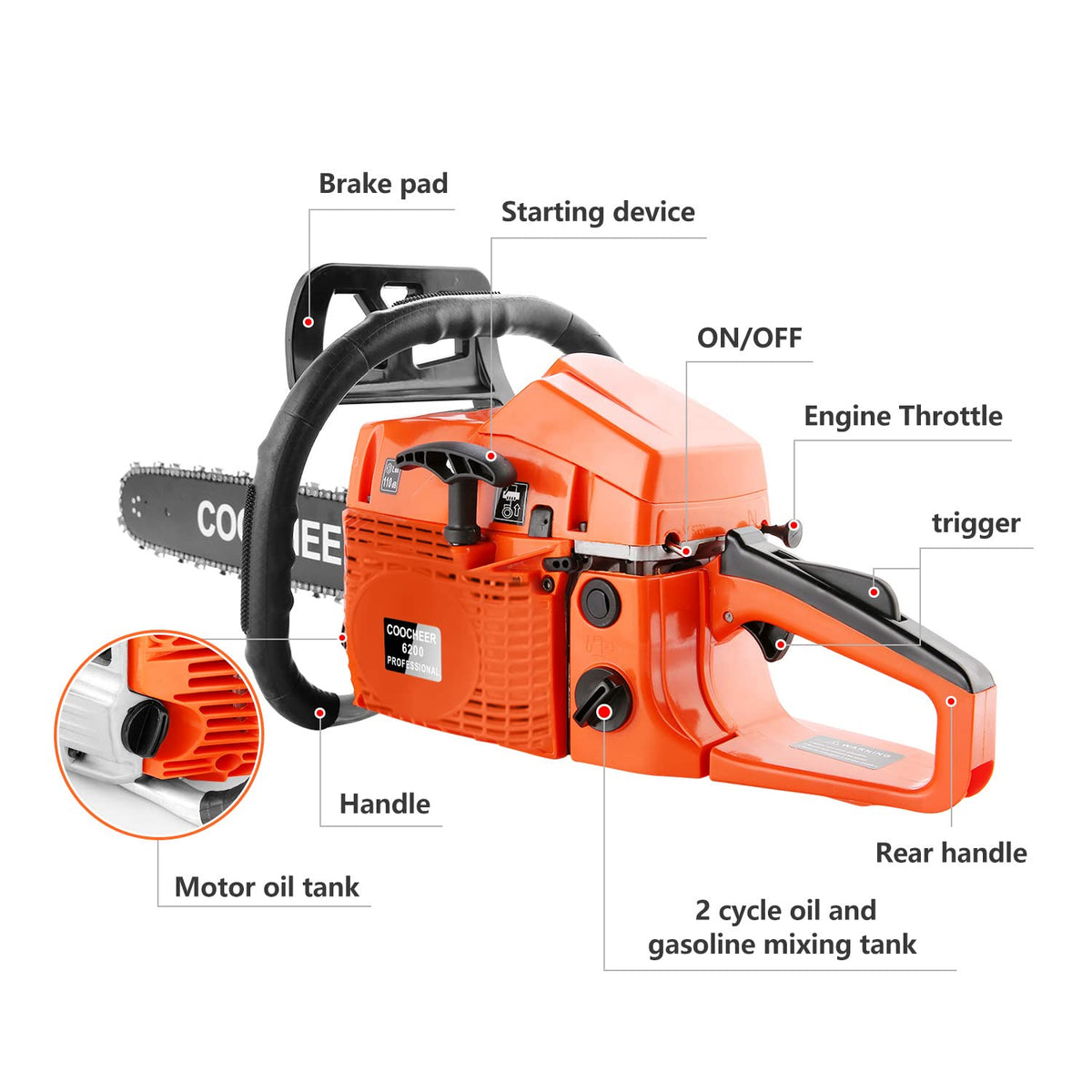 62CC 20 Inch 2-Cycle Gas Chainsaw with Carrying Bag P563