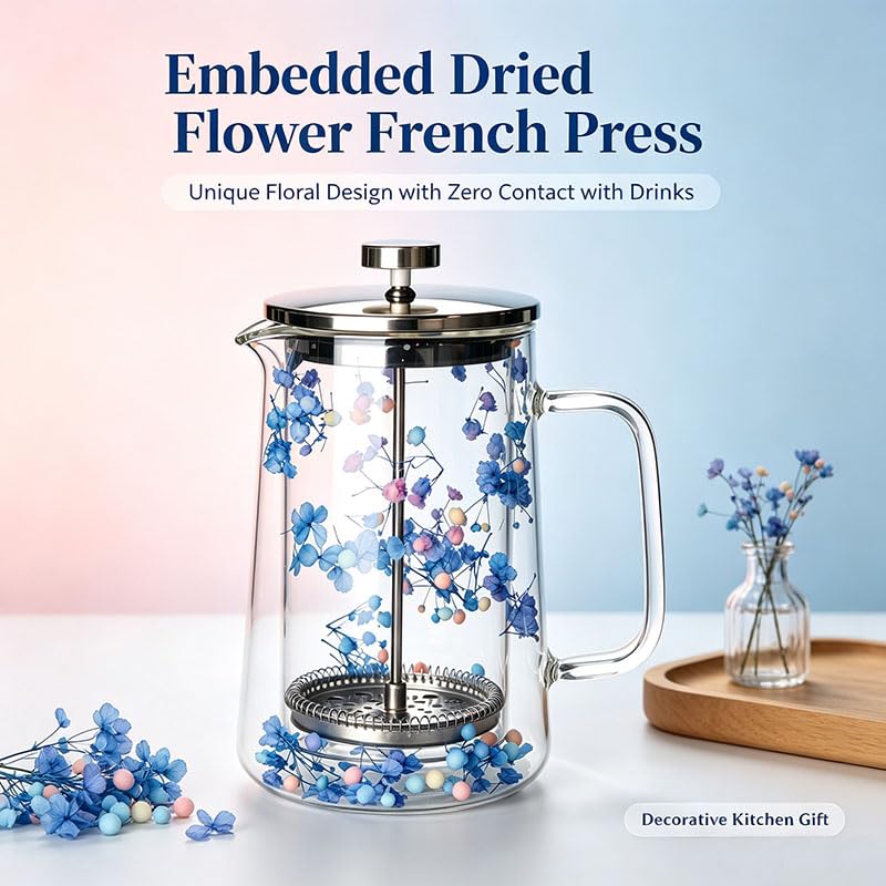 Glass French Press Coffee Maker 34oz Borosilicate Stainless Steel Filter G325307