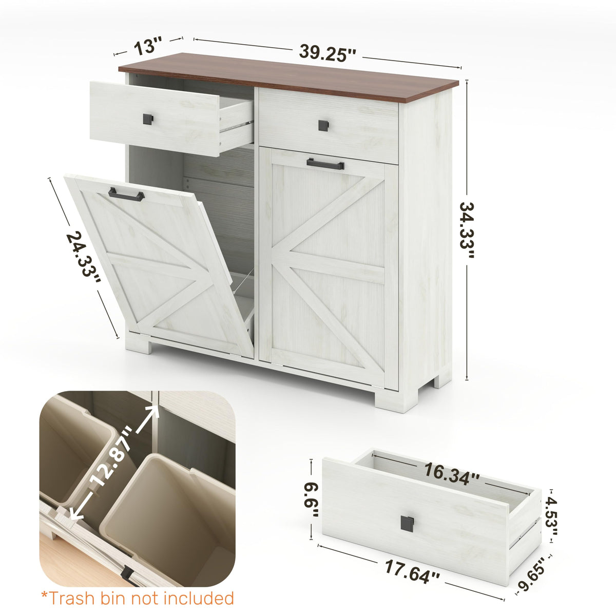 Double Tilt Out Trash Cabinet with Hideaway Drawer, Antique White E7972