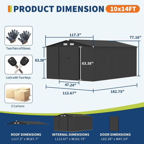 10x14 ft Metal Outdoor Storage Shed V868