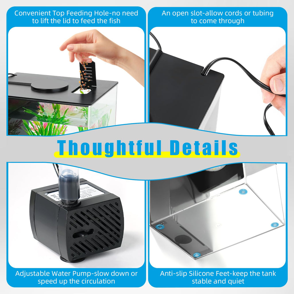 1 Gallon Betta Fish Tank with LED Light and Water Filter Pump V45301