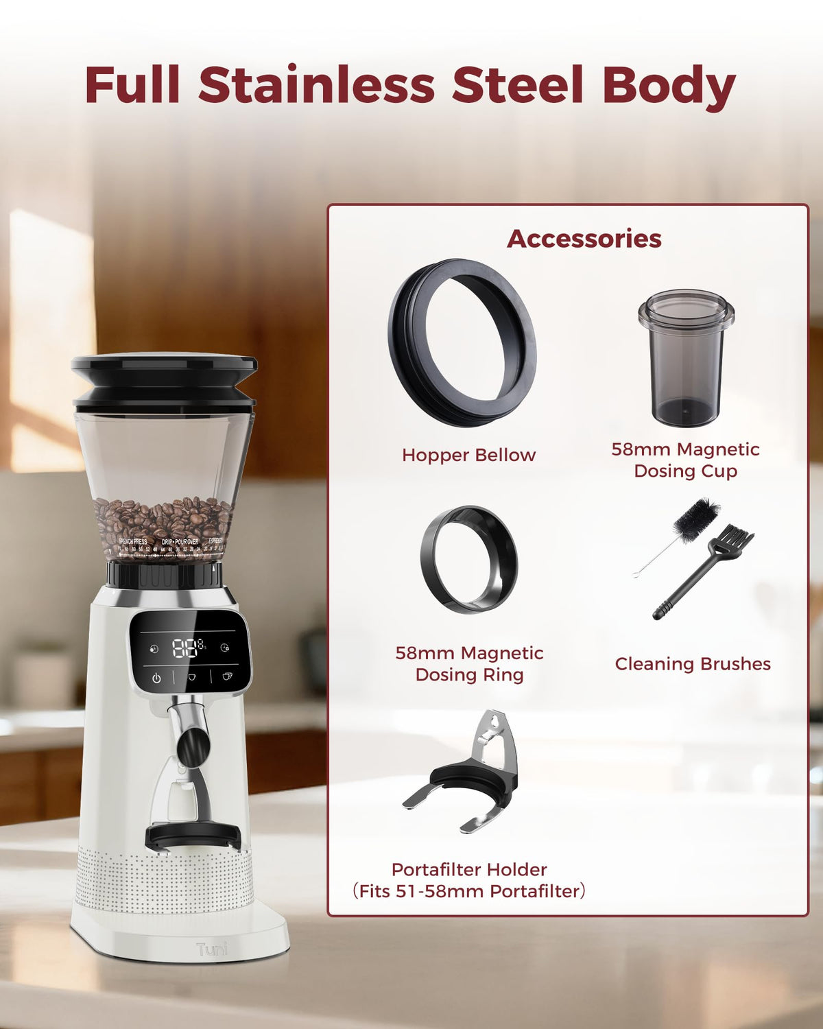 Conical Burr Coffee Grinder with 70 Grind Settings P123837