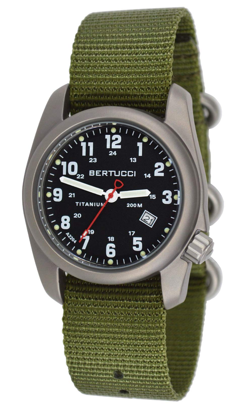 Titanium Olive Nylon Strap Black Dial Men's Watch F52207