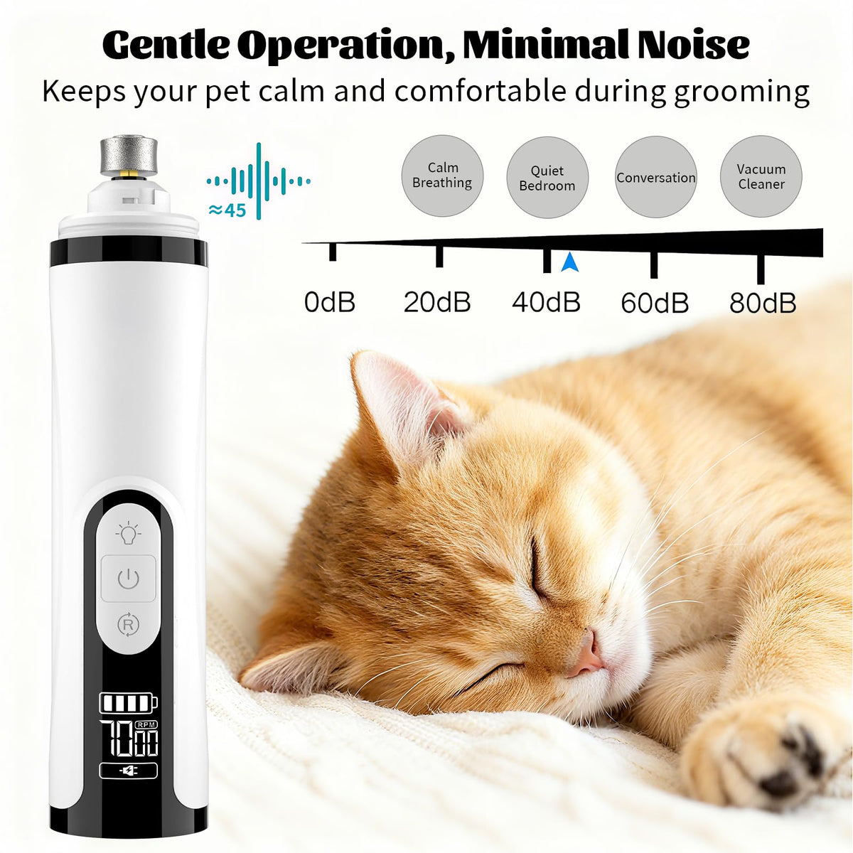 Quiet Dog Nail Grinder with 2 LED Light & 3-Speed U958676