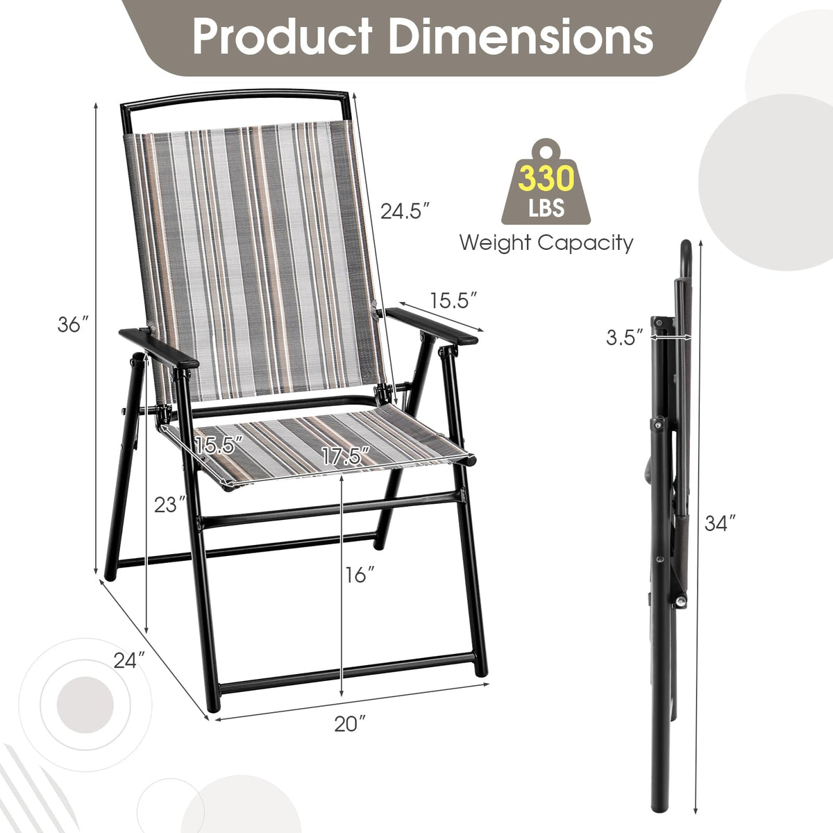 Patio Chairs Set of 2 Folding Armrests Metal Frame O246991