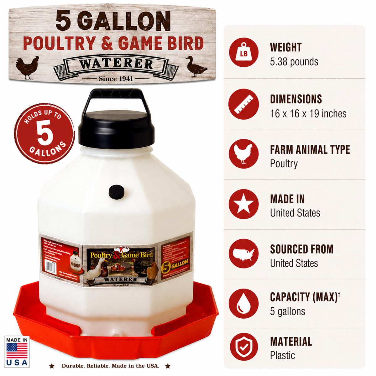 5 Gallon Translucent Plastic Poultry Waterer W474