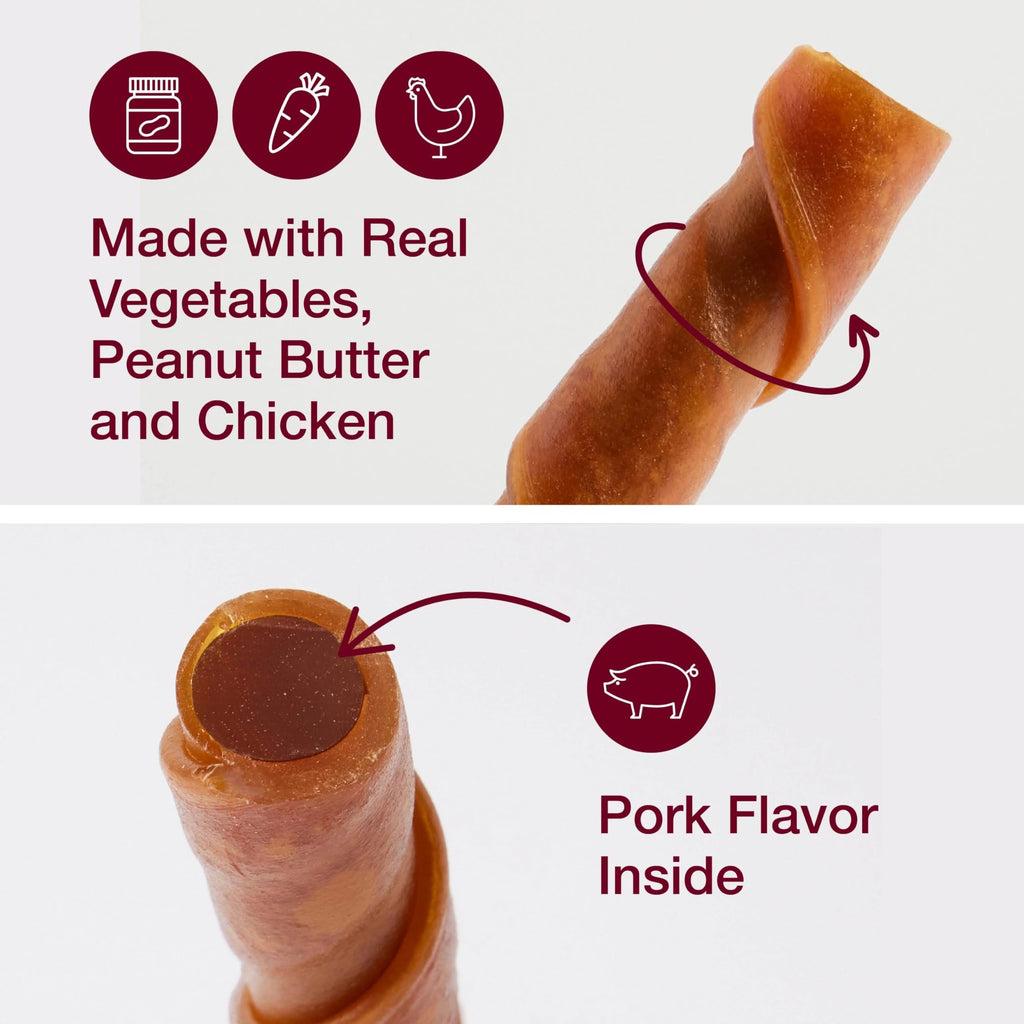 Peanut Butter Pork Flavor Rawhide-Free Dog Chews 6 Twistz T761440