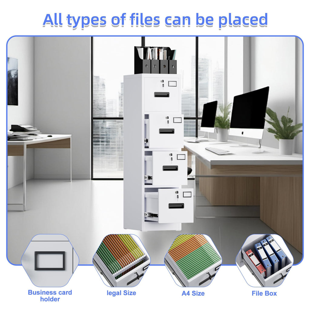 4 Drawer White Metal File Cabinet S1041