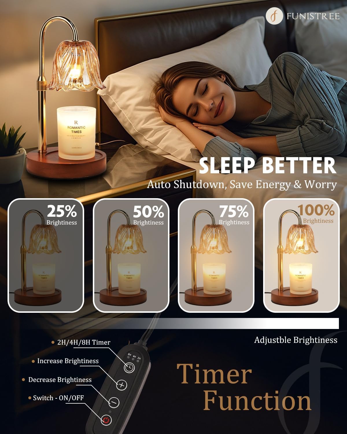 Gold Candle Warmer Lamp with Timer & Dimmer W777