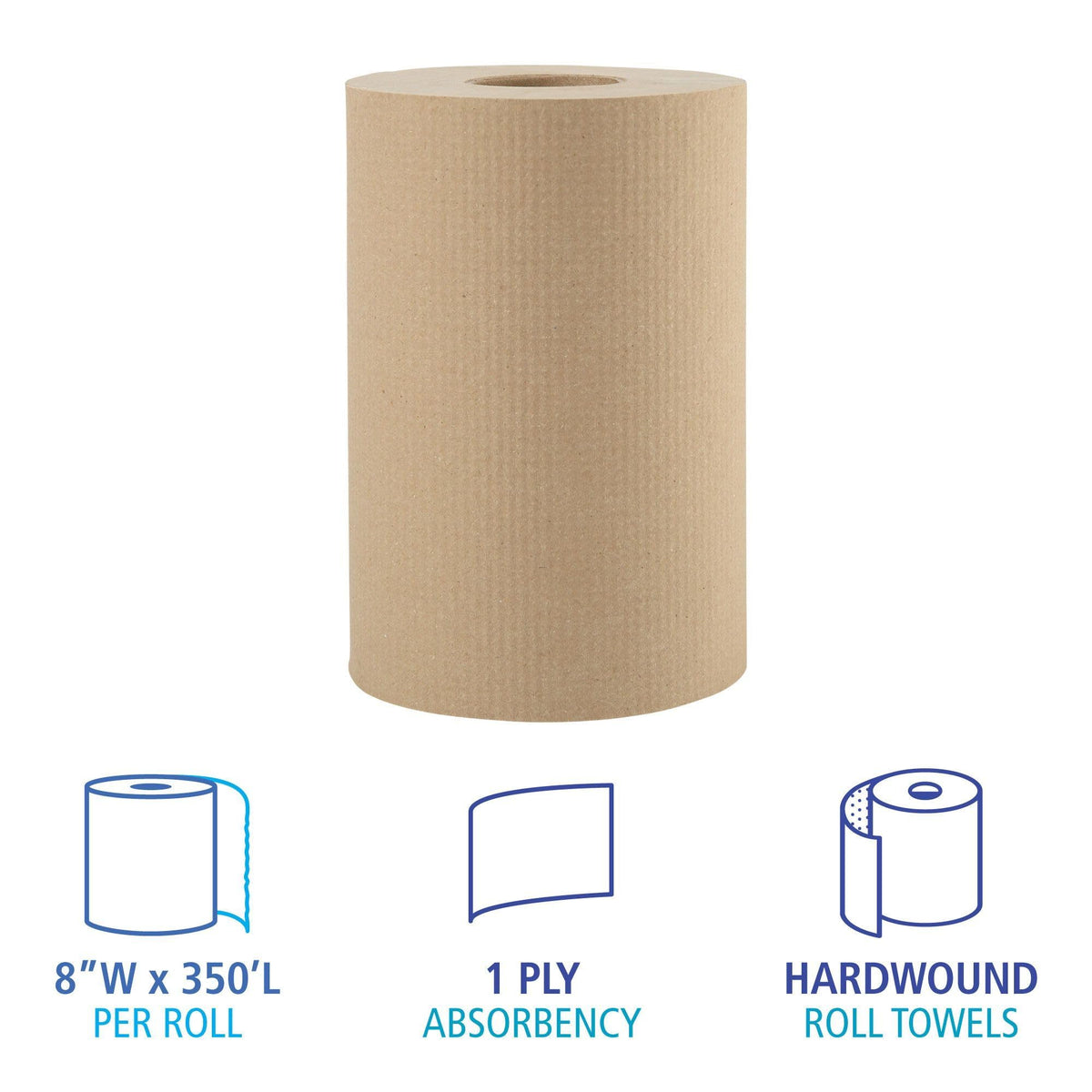 Hardwound Paper Towels, 8" x 350ft, 1-Ply Natural, Case of 12 Rolls E39765