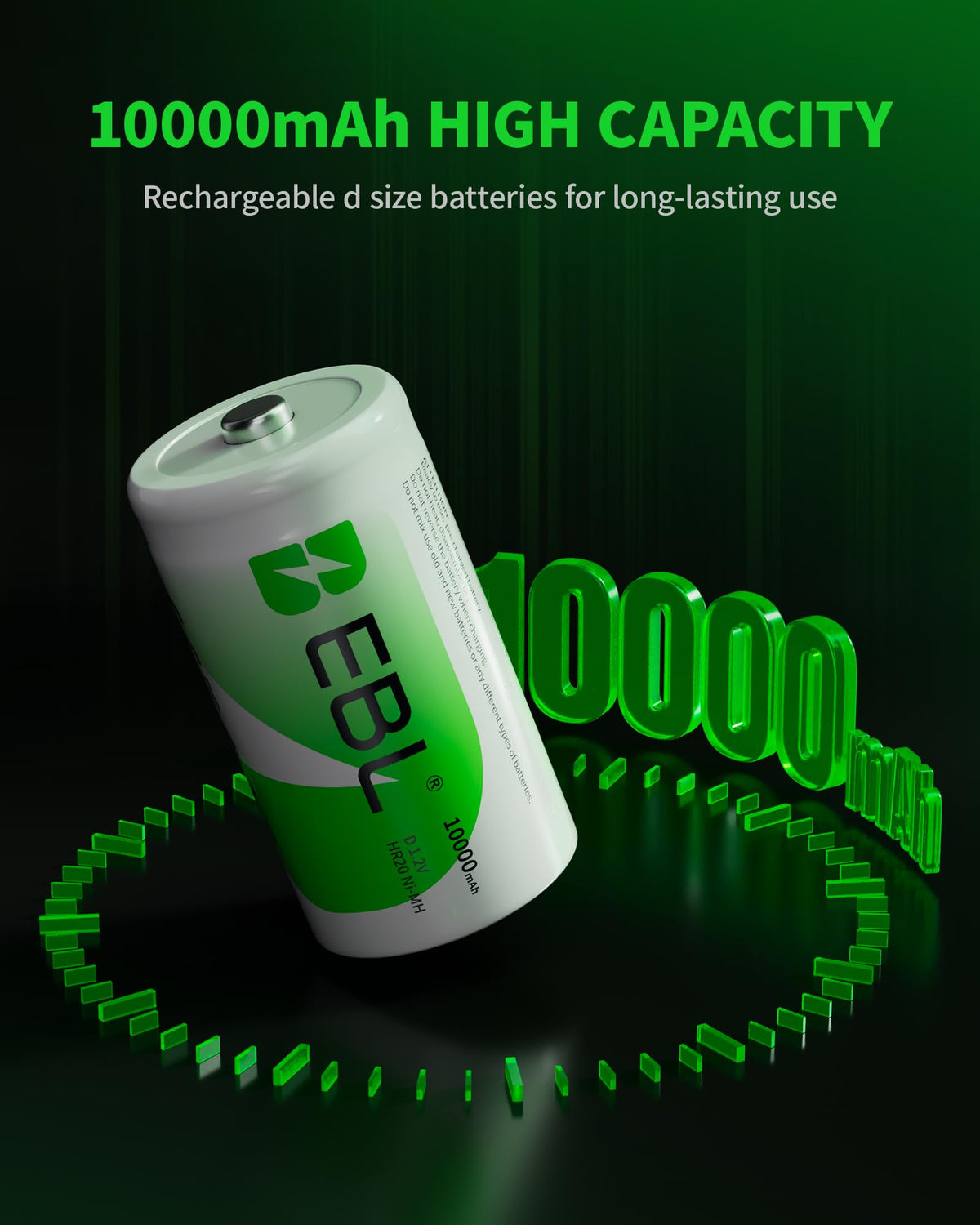 8 Pack 10000mAh Ni-MH D Rechargeable Batteries with Charger Z858085