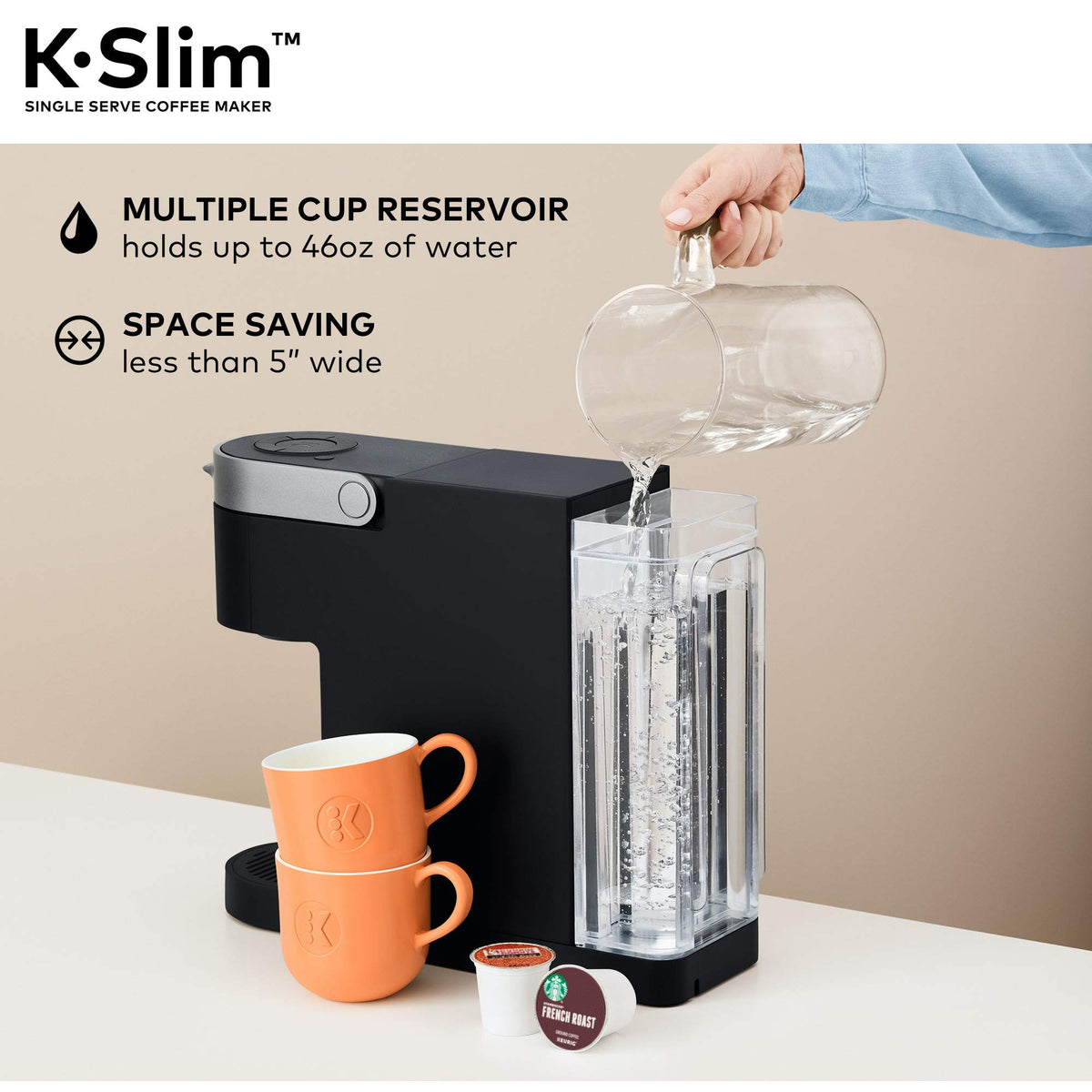 Single Serve K-Cup Pod Coffee Maker, 3 Brew Sizes, 46oz Removable Reservoir, Black Z857