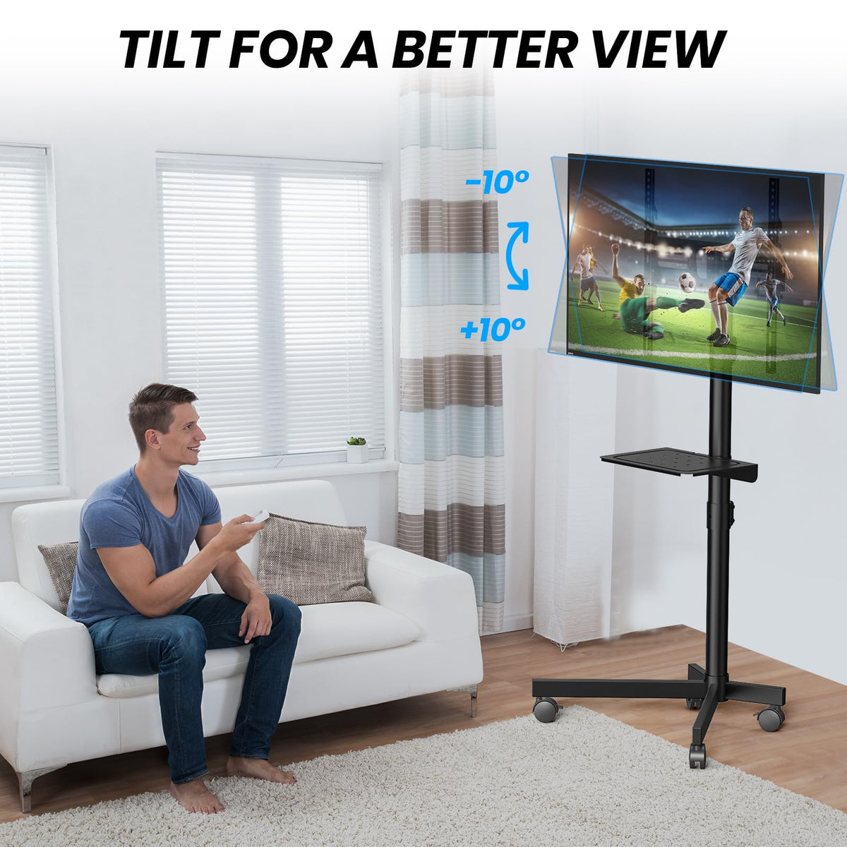 Height Adjustable Rolling TV Cart with Shelf and Locking Wheels N753576