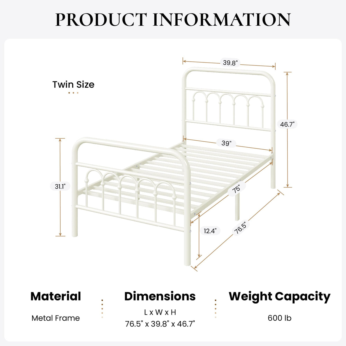 Twin Size Metal Platform Bed Frame with Headboard X1213