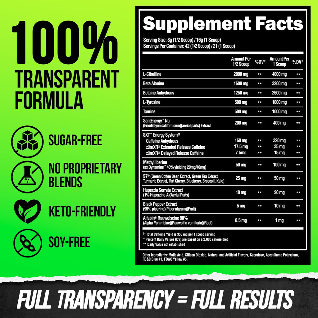 High Stim Pre Workout Powder with Beta Alanine, L-Taurine & Caffeine, 21 Servings P198