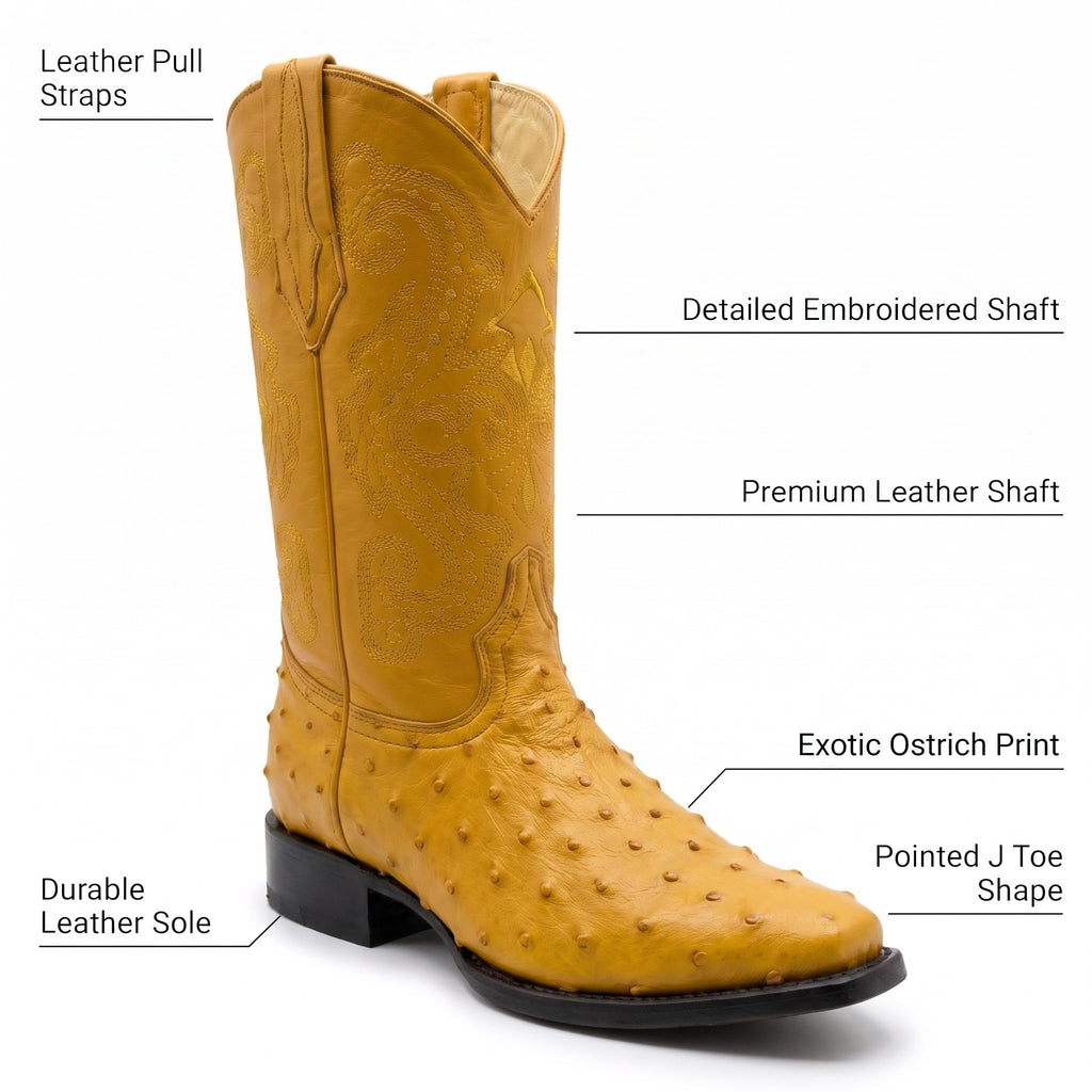 Mens Leather Cowboy Boots Embossed Ostrich Quill Print G2723