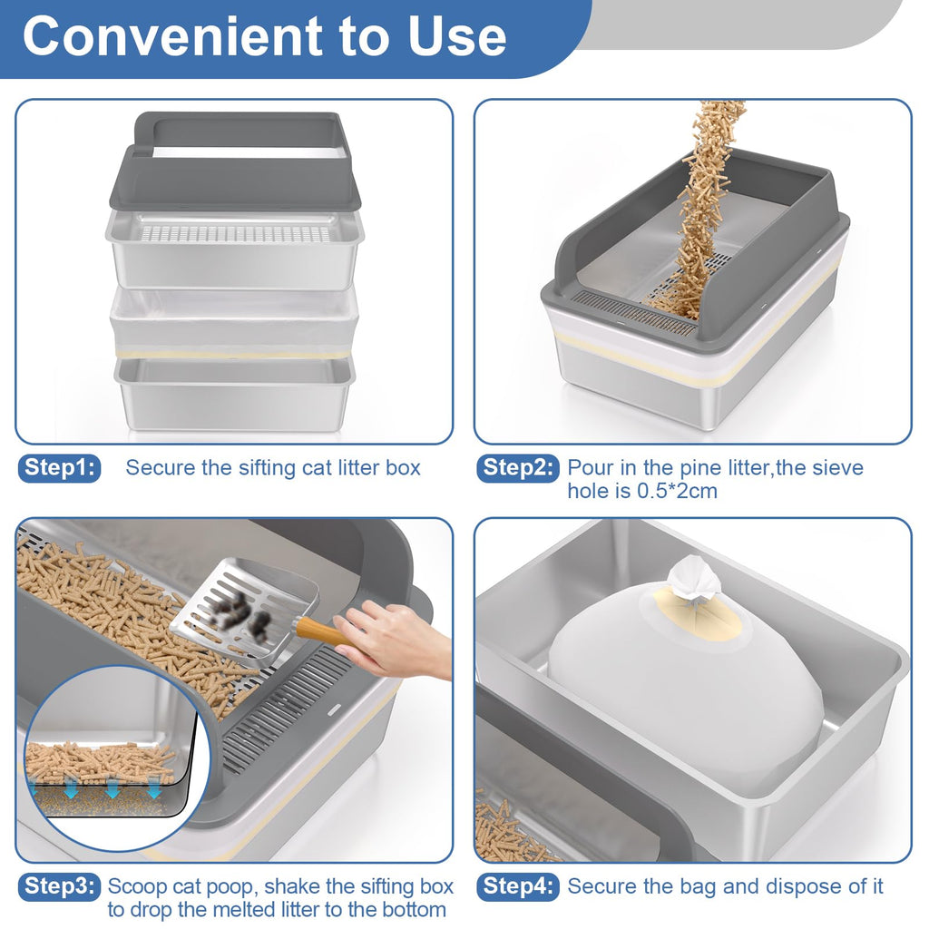 XXXL Stainless Steel Sifting Cat Litter Box with Lid S6951
