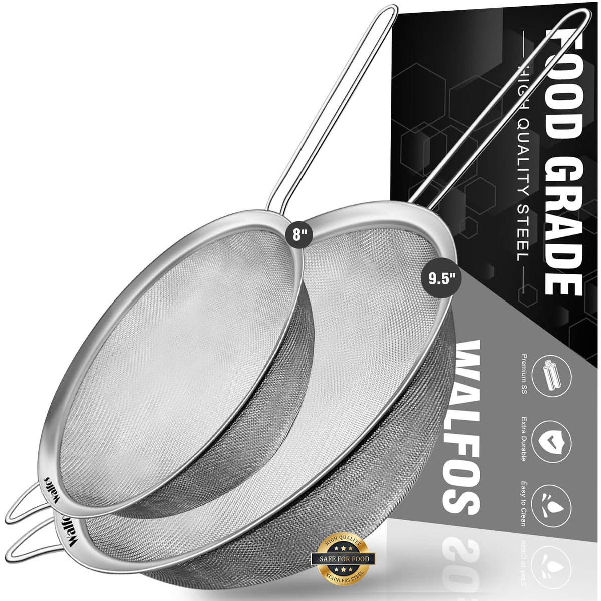Large Fine Mesh Stainless Steel Strainer Set of 2 Q9245