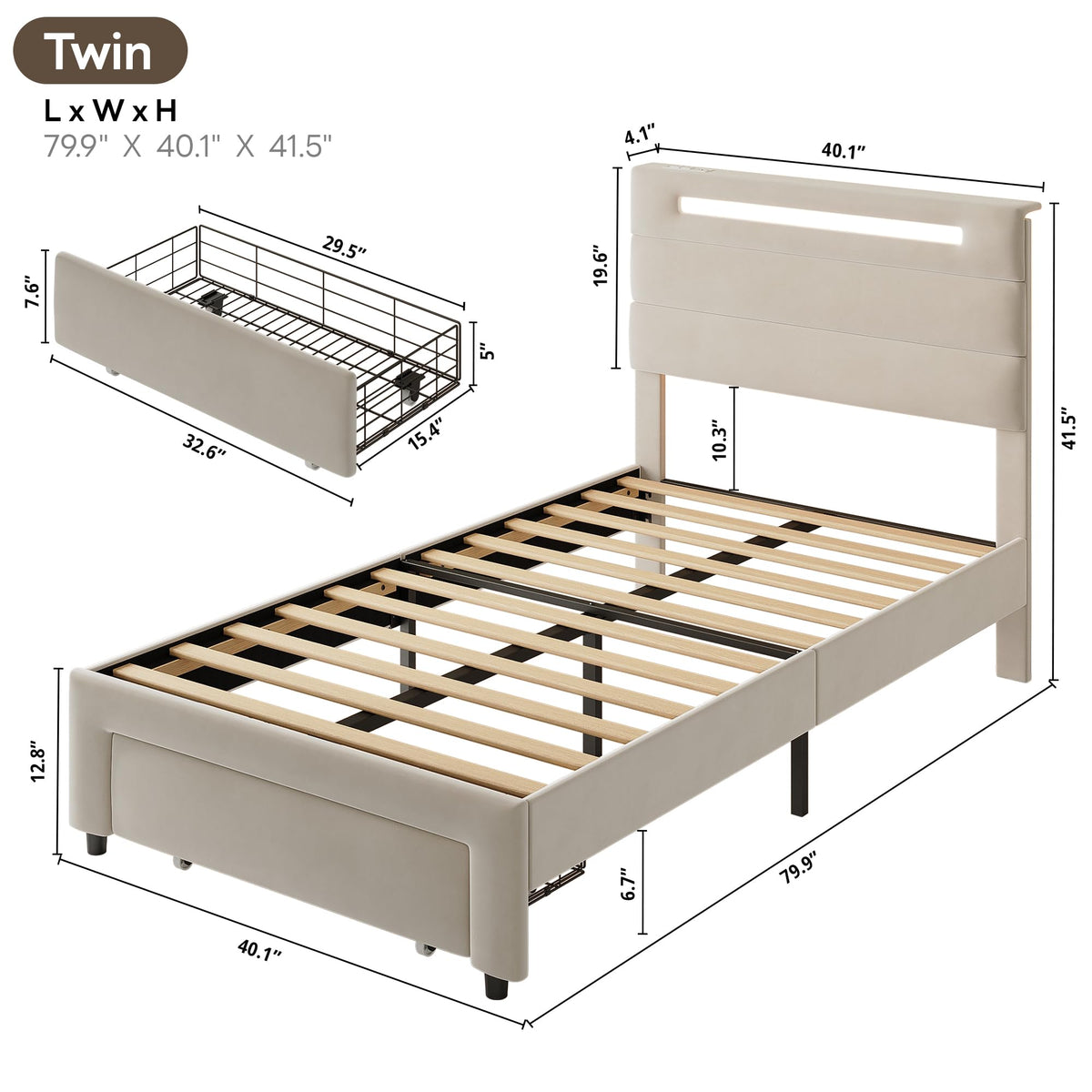 Twin Bed Frame with Storage Drawer O137339