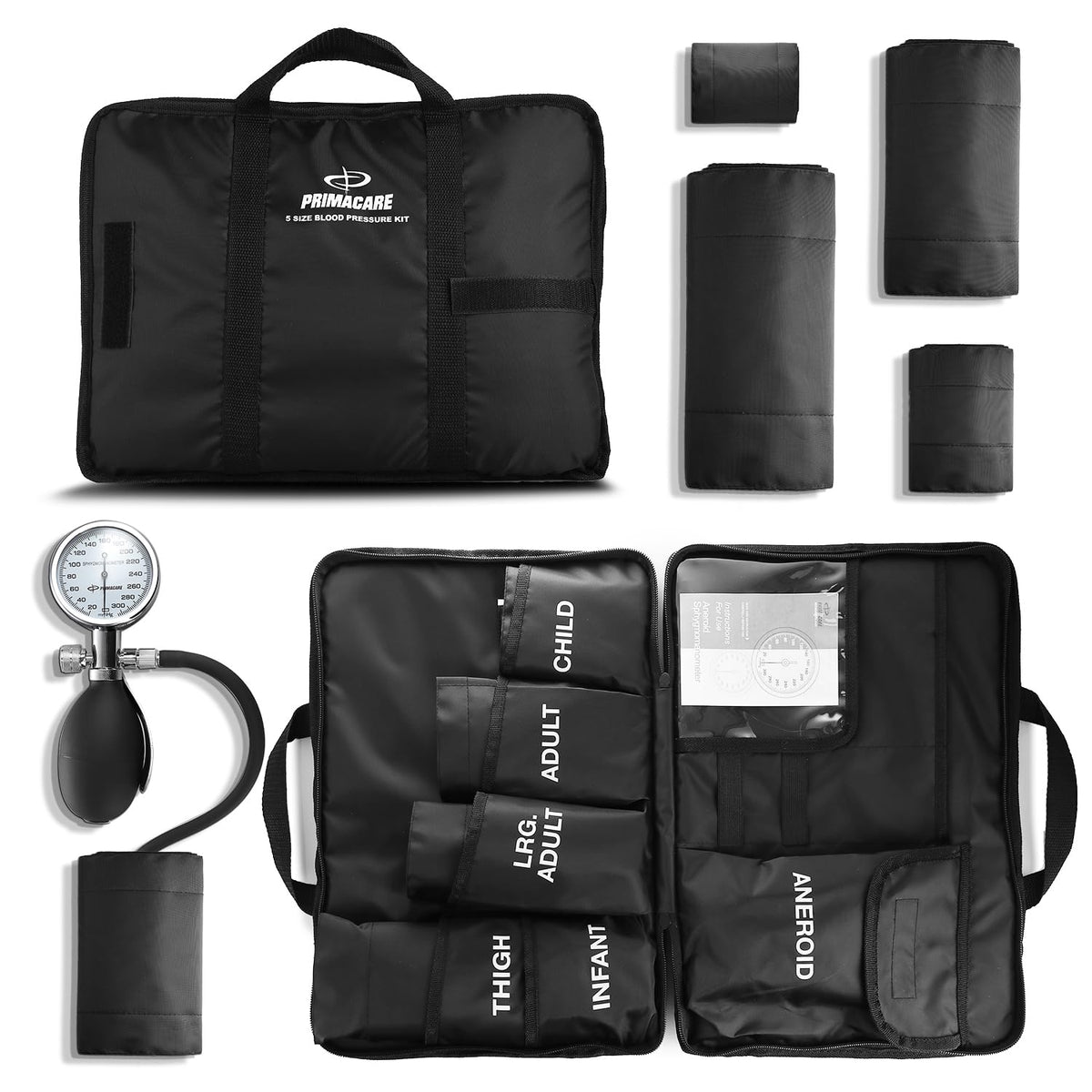Aneroid Sphygmomanometer and Blood Pressure Cuff Set with 5 Sized Nylon Cuffs U30073