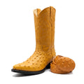 Mens Leather Cowboy Boots Embossed Ostrich Quill Print G2723