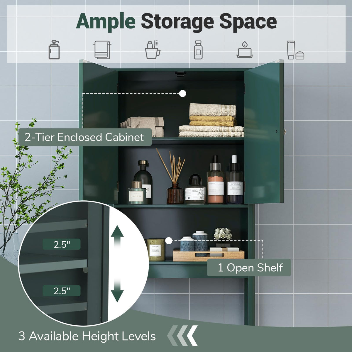 Over The Toilet Storage Cabinet with Fluted Doors J617243
