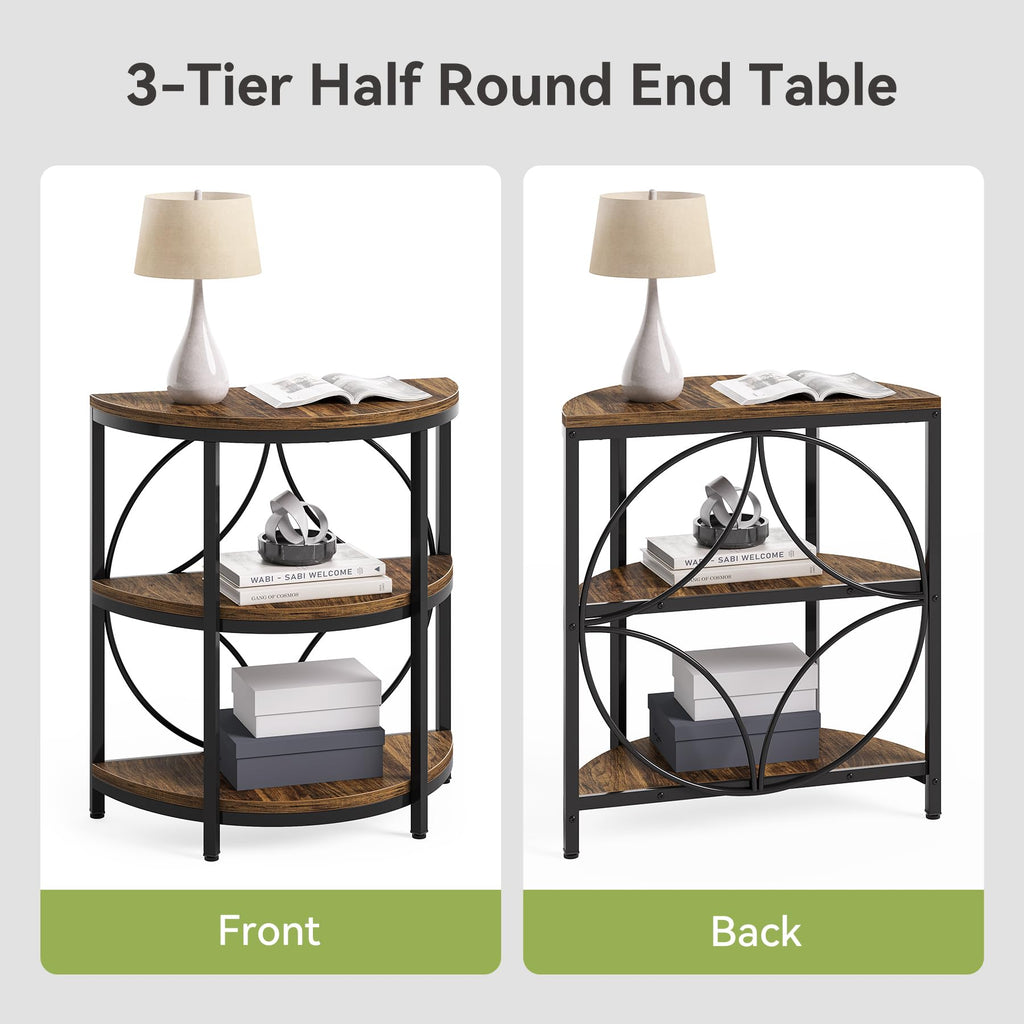 Half Round 3-Tier Narrow Side Table with Metal Frame Q90684