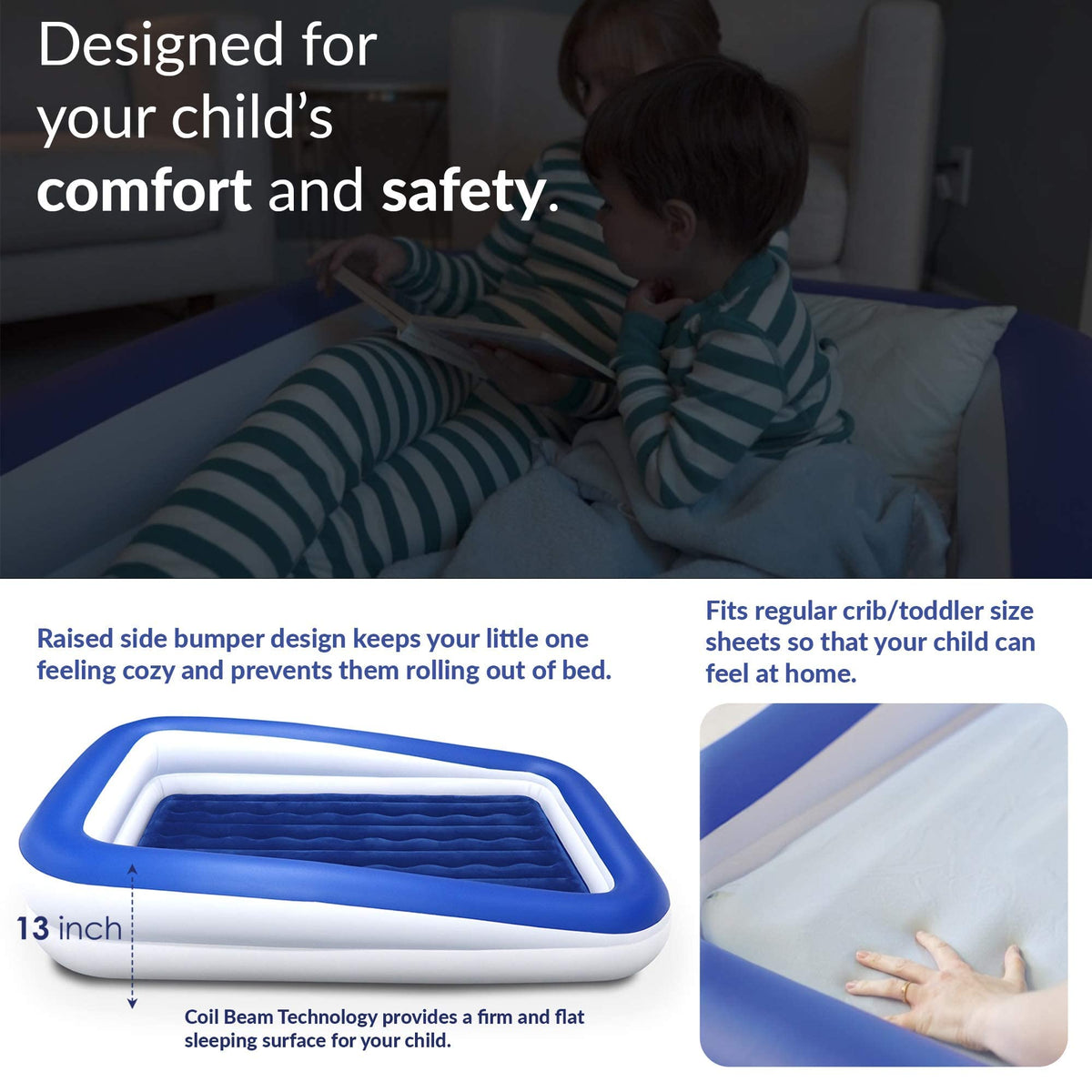 Kids Inflatable Travel Bed with High Speed Pump, Blue P181