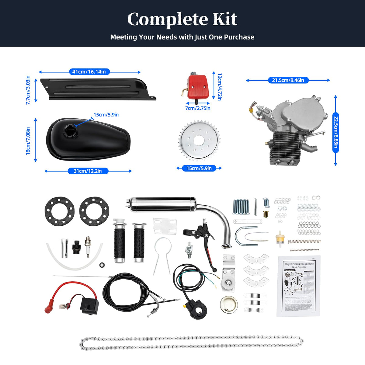 100CC 2 Stroke Air Cooling Bicycle Engine Kit with 36-Tooth Sprocket U29231